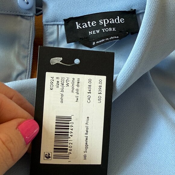 NWT!!! Kate Spade Astral Blue Bow Twill Shift Dress, size 8 - Picture 7 of 8